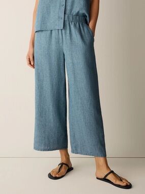 Eileen Fisher Washed Organic Linen Délavé Wide-Leg Pant in Nile Size PP